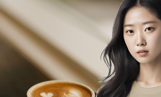 Model wearing a MyStyle Tees coffee-themed graphic t-shirt